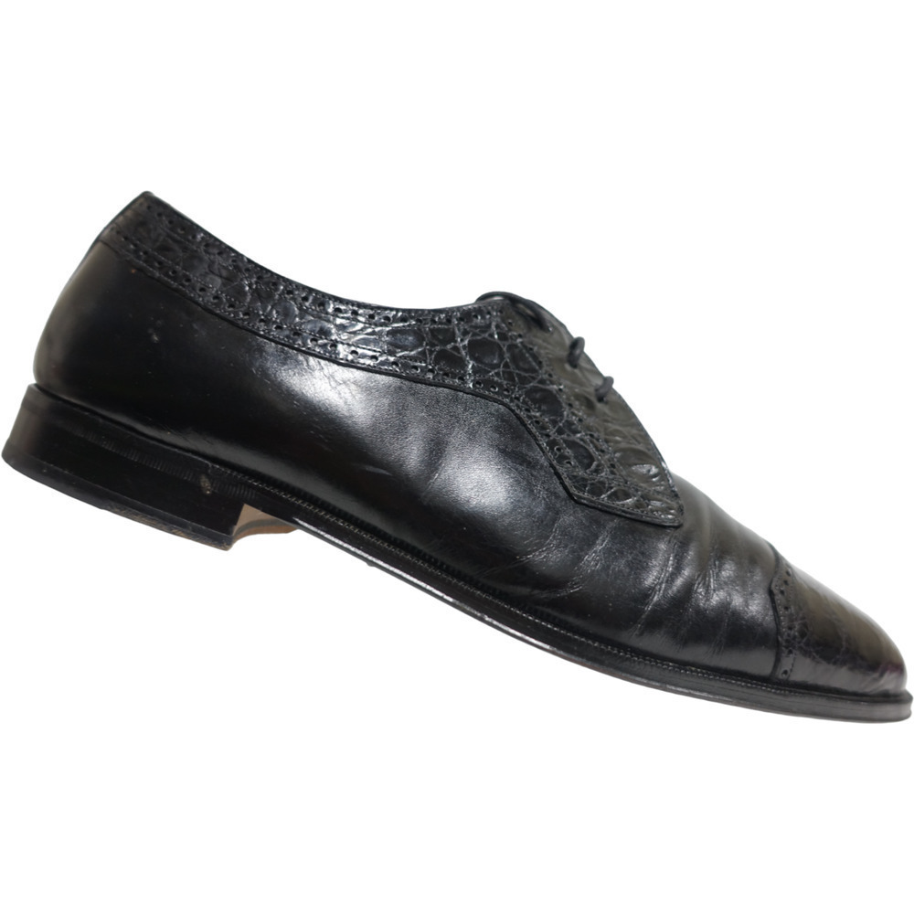 Men Genuine Crocodile Dress Shoes MIGUEL ANGEL Black Cap-Toe 9.5M-US/9UK/43E